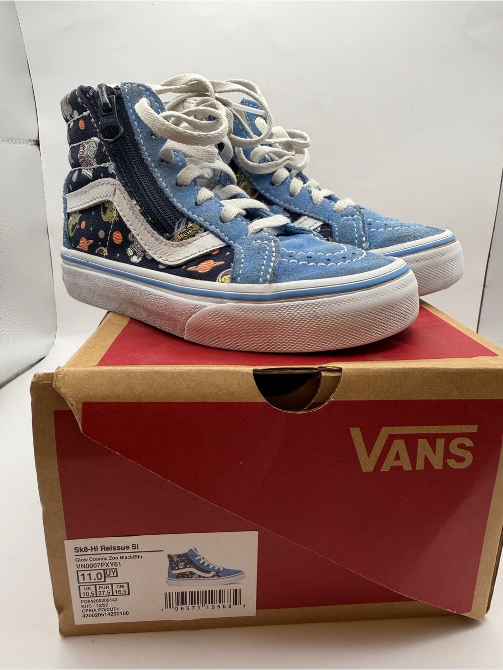 Vans Sk8-Hi Reissue Zip Cosmic Zoo Kids 11 Glow in the Dark Blue Space High Top